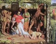William Holman Hunt a converted british family sheltering a christian priest from the persecution of the druids oil painting artist